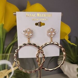 Gold Scalloped Pearl Earrings Isaac Mizrahi